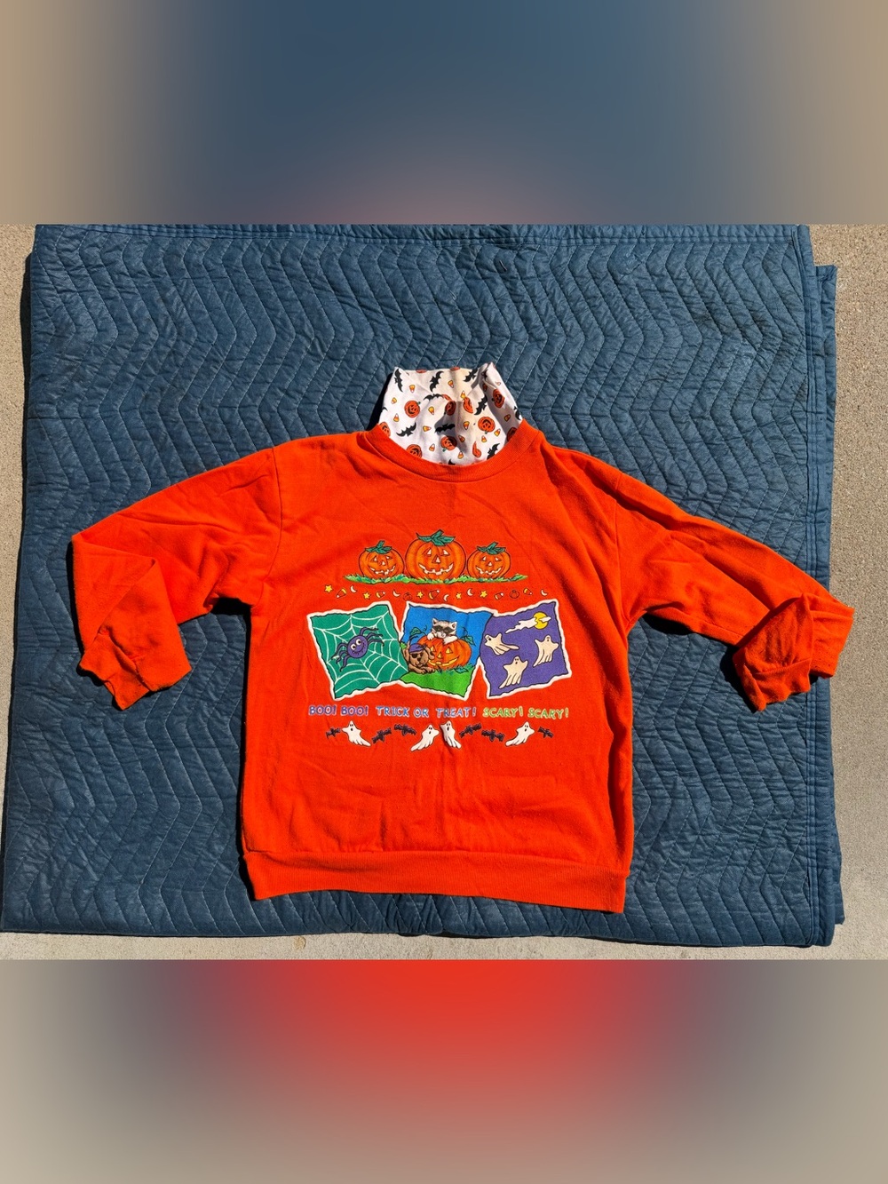 Basic Editions Bright Orange Halloween Sweatshirt with Pumpkin & Ghost Graphics
